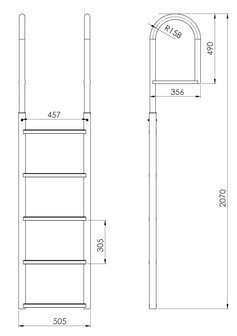 zwemtrap voor steiger met 5 treden maten